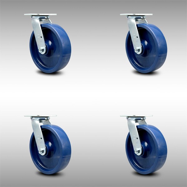 8 Inch Stainless Steel Solid Poly Wheel Swivel Caster Set with Ball Bearings SCC